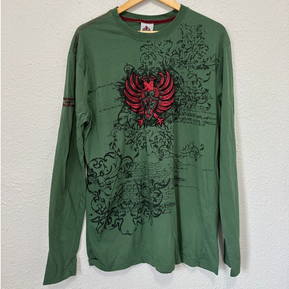 y2k grunge long sleeve house of blues graphic t phoenix skater green embroidered